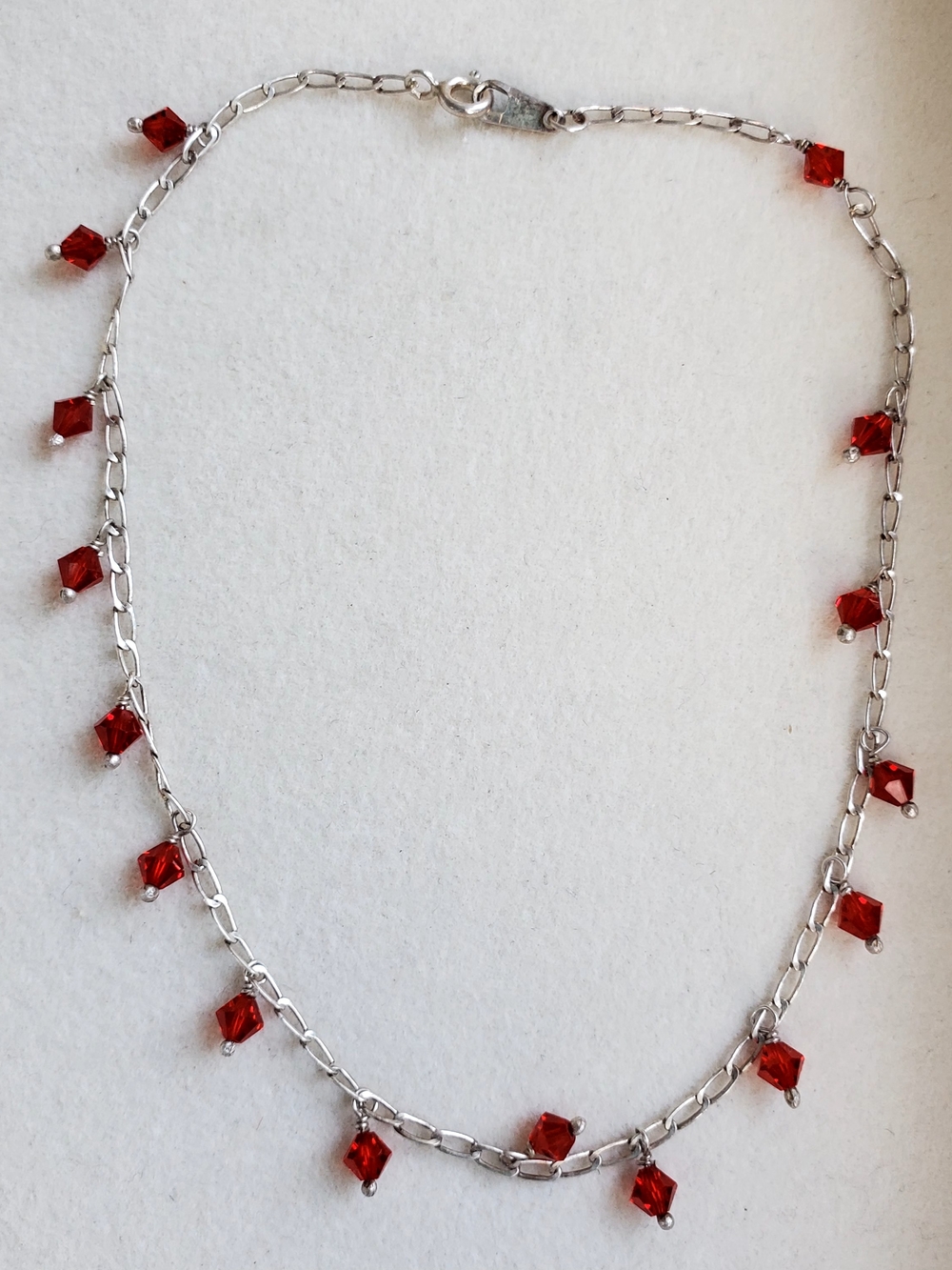 Vintage Mexican 925 Sterling Silver 10.5" Anklet Red Crystal MM 143 - 2.69 g
